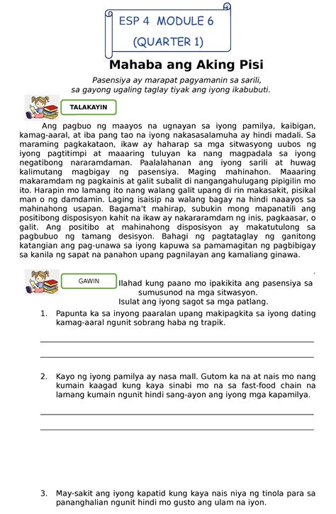 mahaba ang pisi|6. ESP4 W6 q1 Mahaba ang aking pisi .